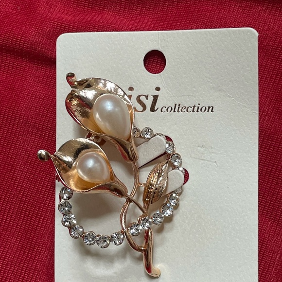 Fashion Pearls Brooch gold Plated With Rhinestone - Picture 4 of 6